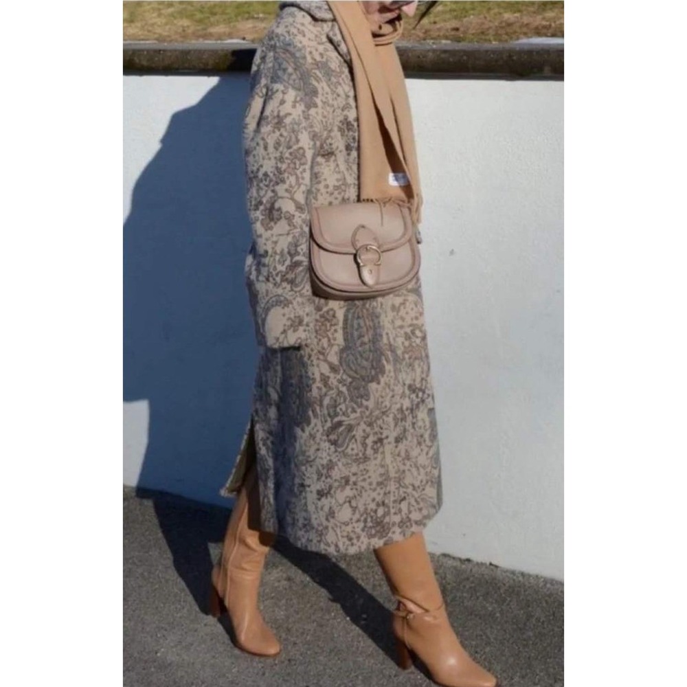 ZARA Limited Edition Sand Dusty Blue Paisley Oversized Wool Blend Coat Large